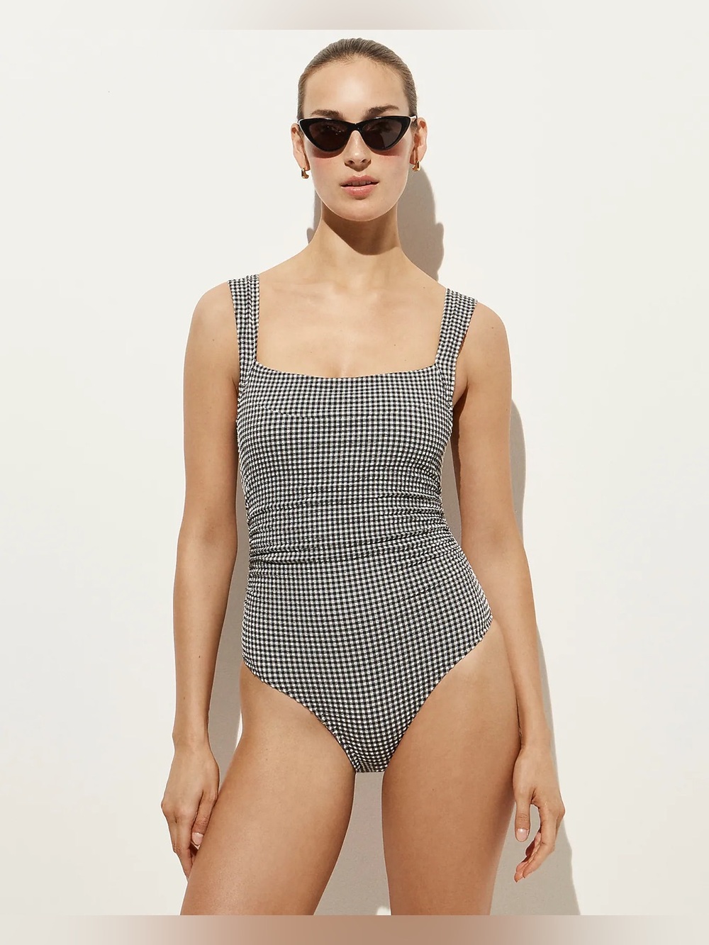 J.Crew Long-torso Nia ruched squareneck one-piece in gingham